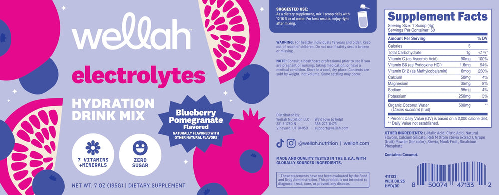 Wellah Electrolytes on-the-go sachet for zero-sugar hydration anytime.