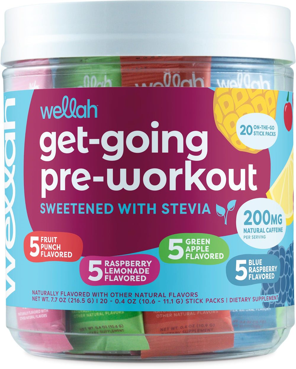 Wellah Get-Going pre-workout sticks front view for on-the-go energy boost
