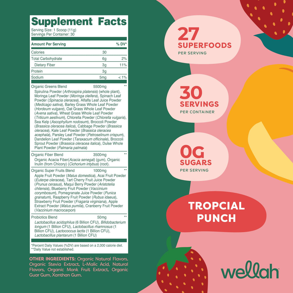 Wellah Leaf Laugh Love Super Greens powder being mixed into a drink