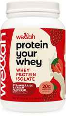 Wellah Protein Your Whey bottle with strawberries and cream flavor for post-workout recovery.