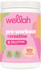 Wellah Rainbow Sherbert pre-workout powder tub front for flavorful energy boost