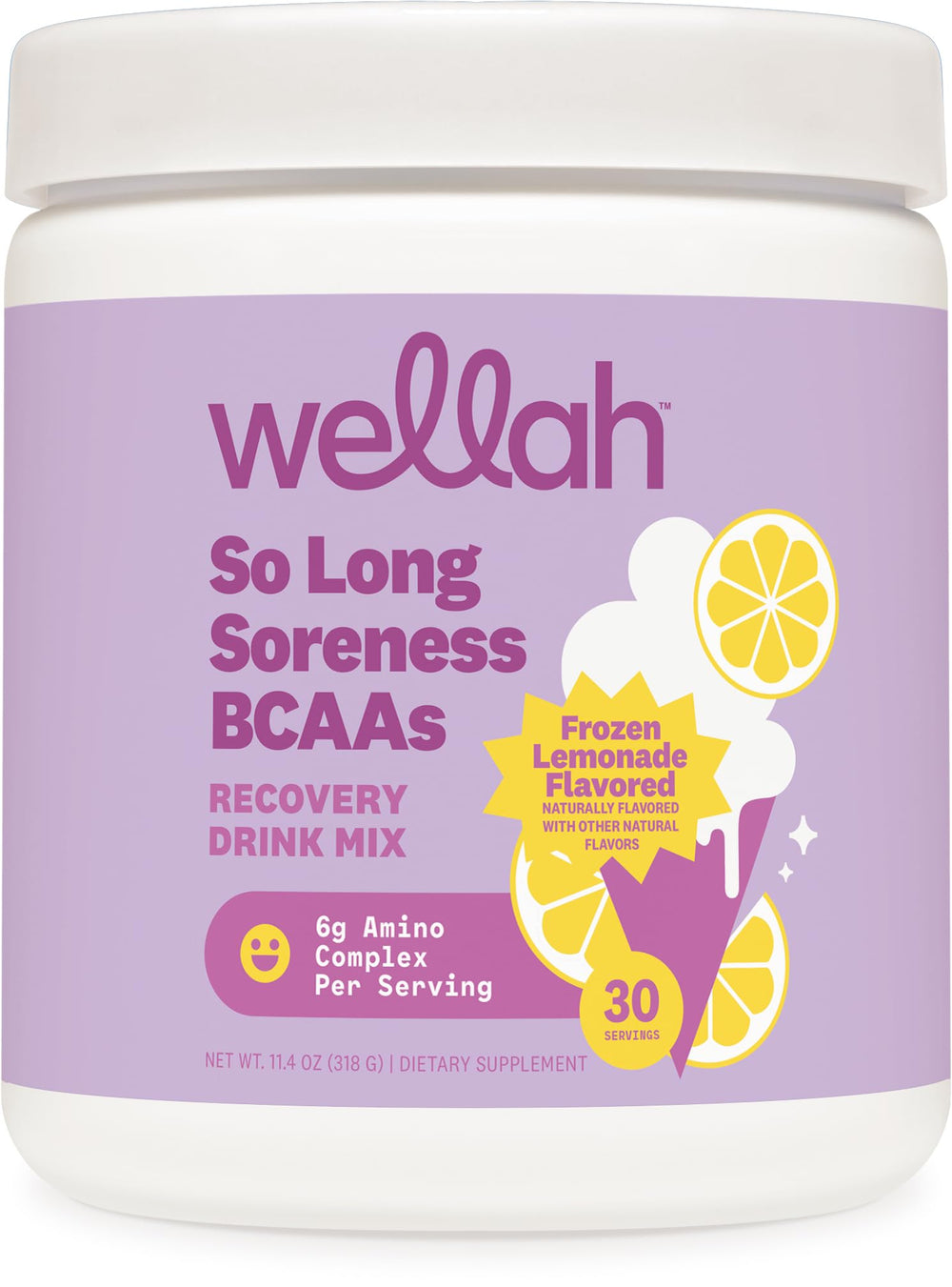 Wellah So Long Soreness BCAA Powder Frozen Lemonade canister