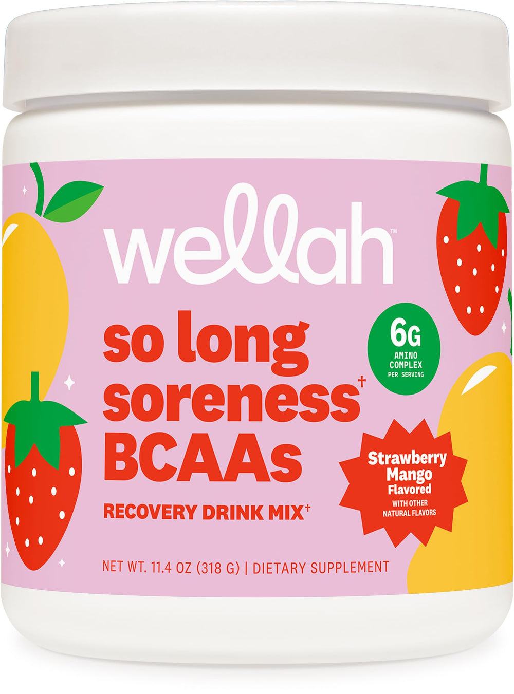 Wellah So Long Soreness BCAA Powder Strawberry Mango flavor container - 30 servings