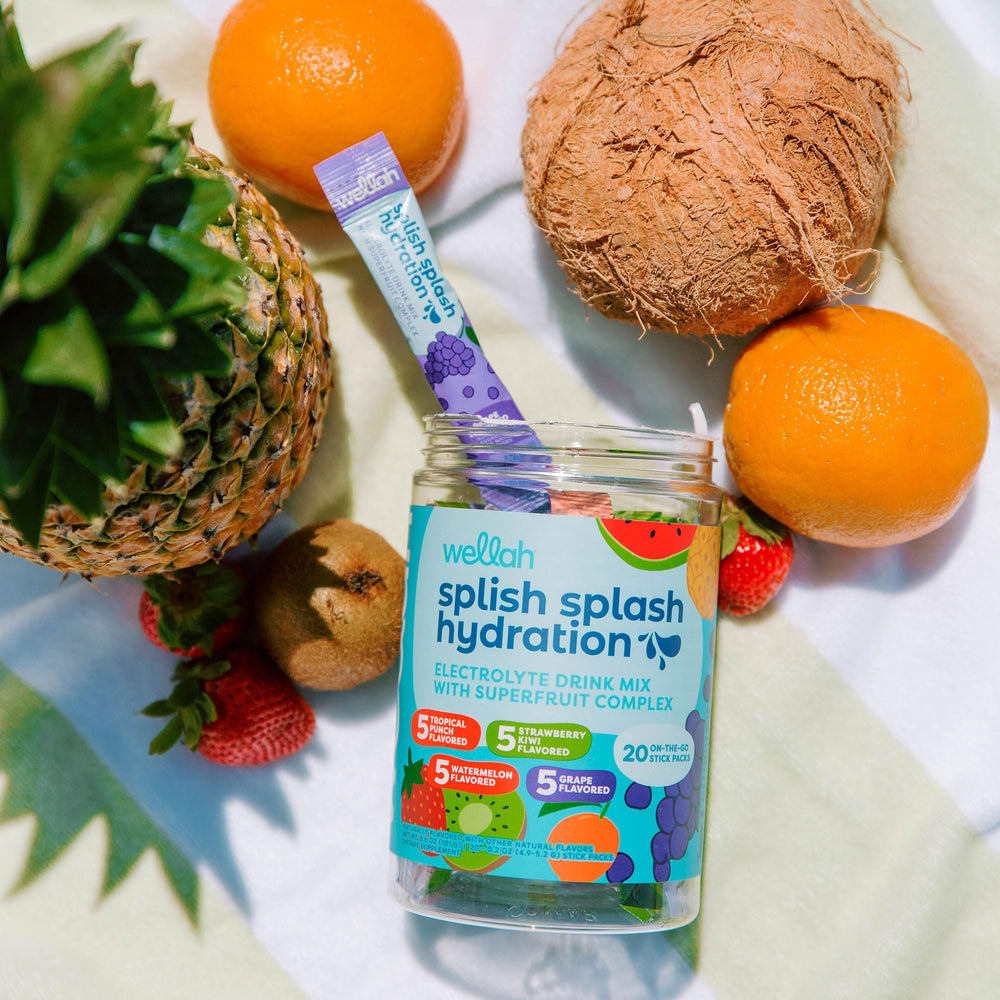 Wellah Splish Splash packaging highlights GMP facility and third-party testing.