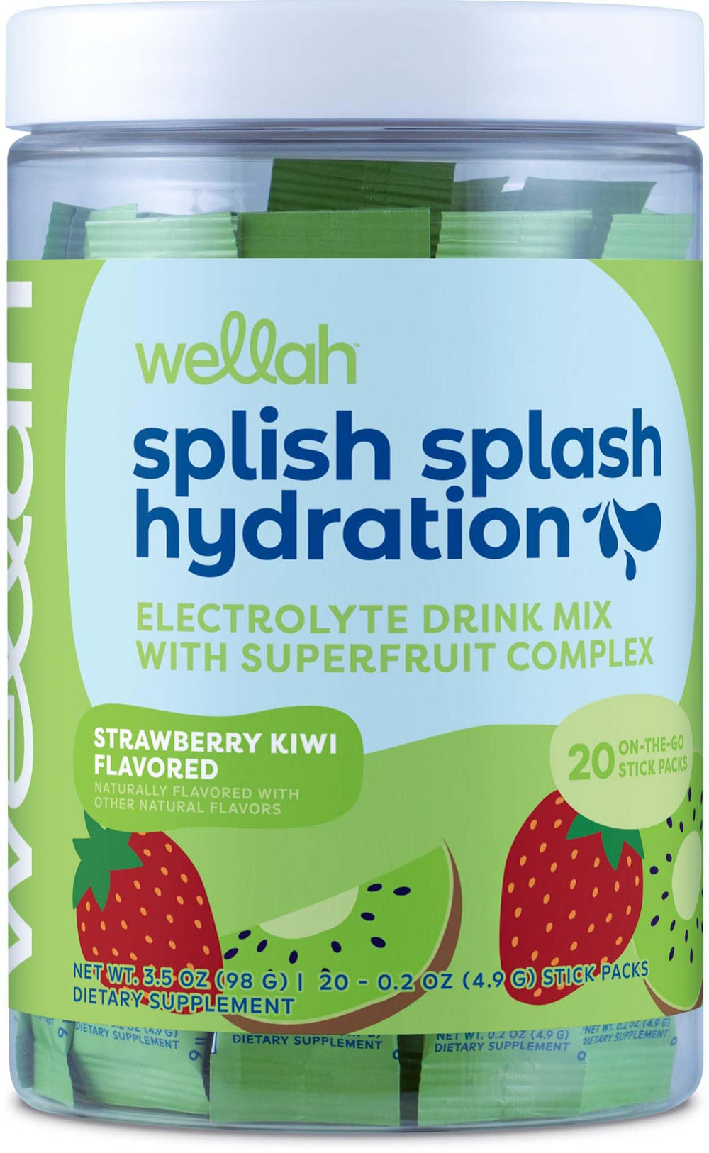 Wellah Splish Splash strawberry kiwi stick pack for on-the-go hydration.