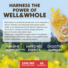 Mango-flavored kidney gummies naturally sweetened with stevia and turmeric color