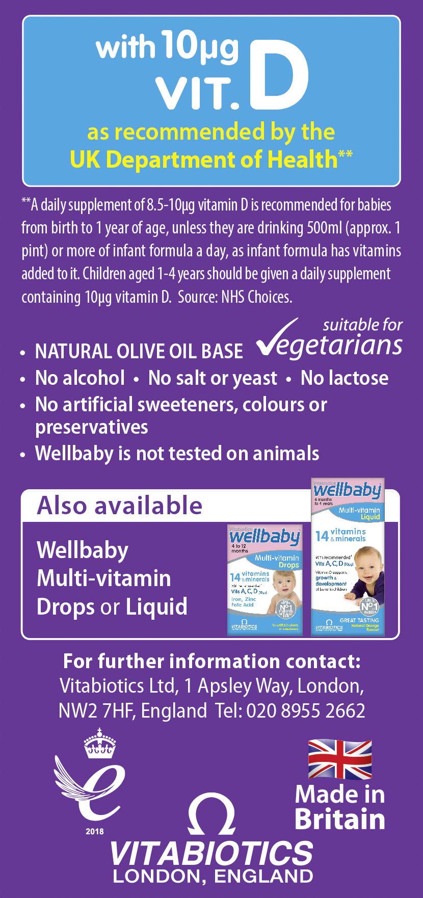 Natural olive oil base used in Wellbaby Vitamin D Drops