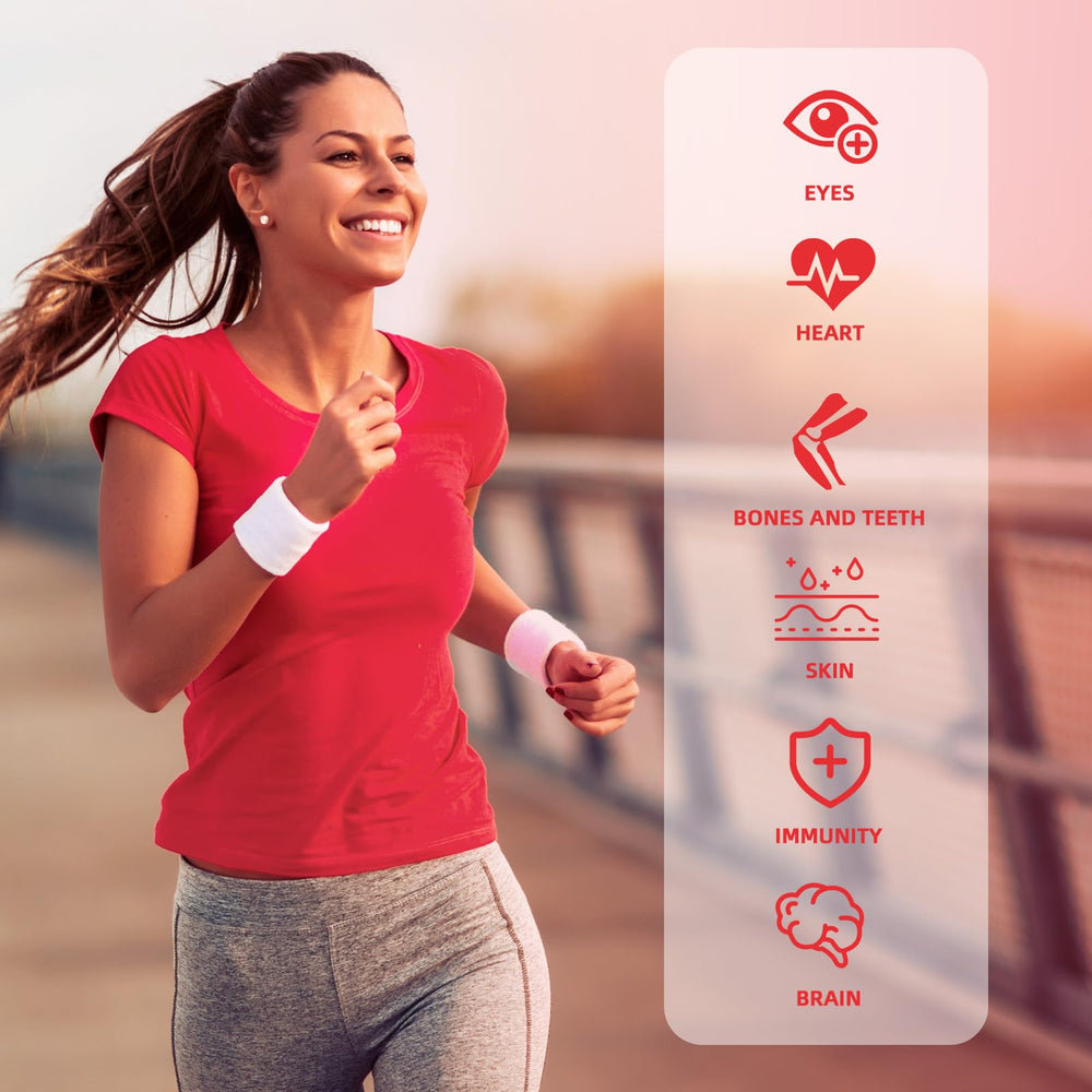 Graphic illustrating vitamins A, D3, K2 MK-7, B12, C and zinc