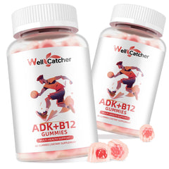 Wellcatcher ADK+B12 Gummies raspberry flavor front view