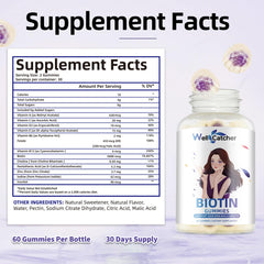 Back view of Wellcatcher Biotin Gummies bottle with nutrition label