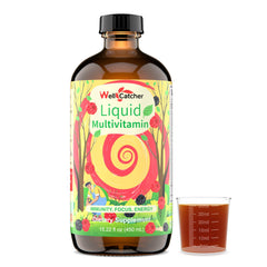 Family-friendly use of Wellcatcher liquid multivitamin with measuring cup