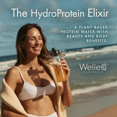 Wellco HydroProtein Elixir on-the-go-bottle shows portable hydration for busy days.