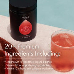 Wellco HydroProtein Elixir passionfruit-turmeric flavor highlights natural taste and aroma.