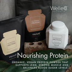 WelleCo vanilla protein shake with ice shows refreshing energy option.