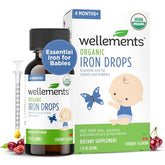 Front view of Wellements Organic Iron Drops bottle (1 oz) for newborns