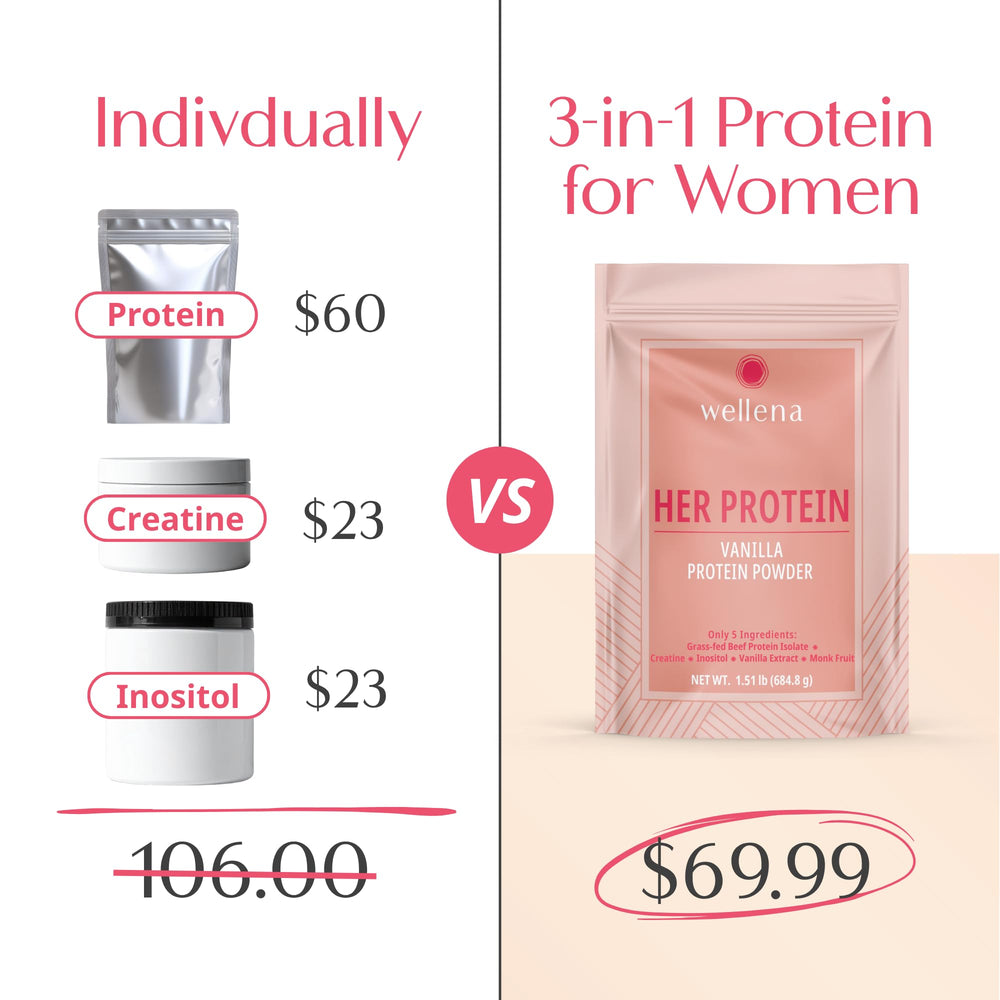 Wellena Her Protein vanilla scoop suggests smooth taste and easy mixability.
