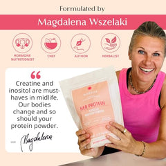 Wellena Her Protein vanilla scoop suggests smooth taste and easy mixability.