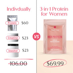 Wellena Her Protein vanilla scoop suggests smooth taste and easy mixability.