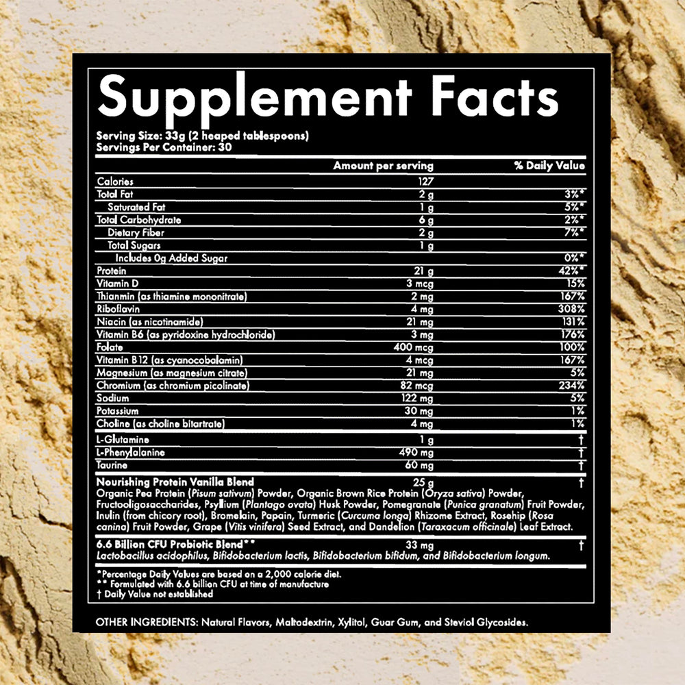 WelleCo Nourishing Protein packaging shows probiotic blends for gut health and energy.