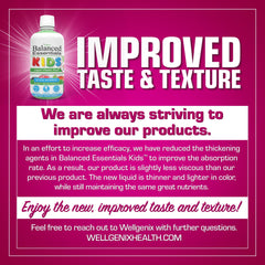 Nutrition facts panel for Wellgenix Balanced Essentials Liquid Kids Vitamin Berry flavor