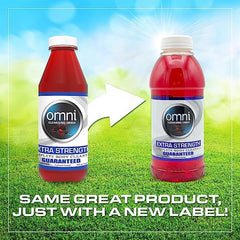 Omni Detox Drink bottle with a glass of fruit punch