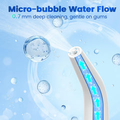 WellLeo Water Flosser with 5 interchangeable jet tips presented