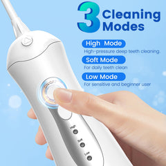 Close-up of 0.7 mm precision nozzle on WellLeo flosser