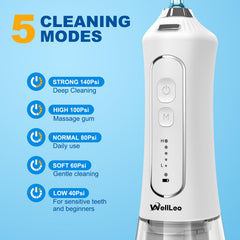 Close-up of 300ml water reservoir on WellLeo flosser