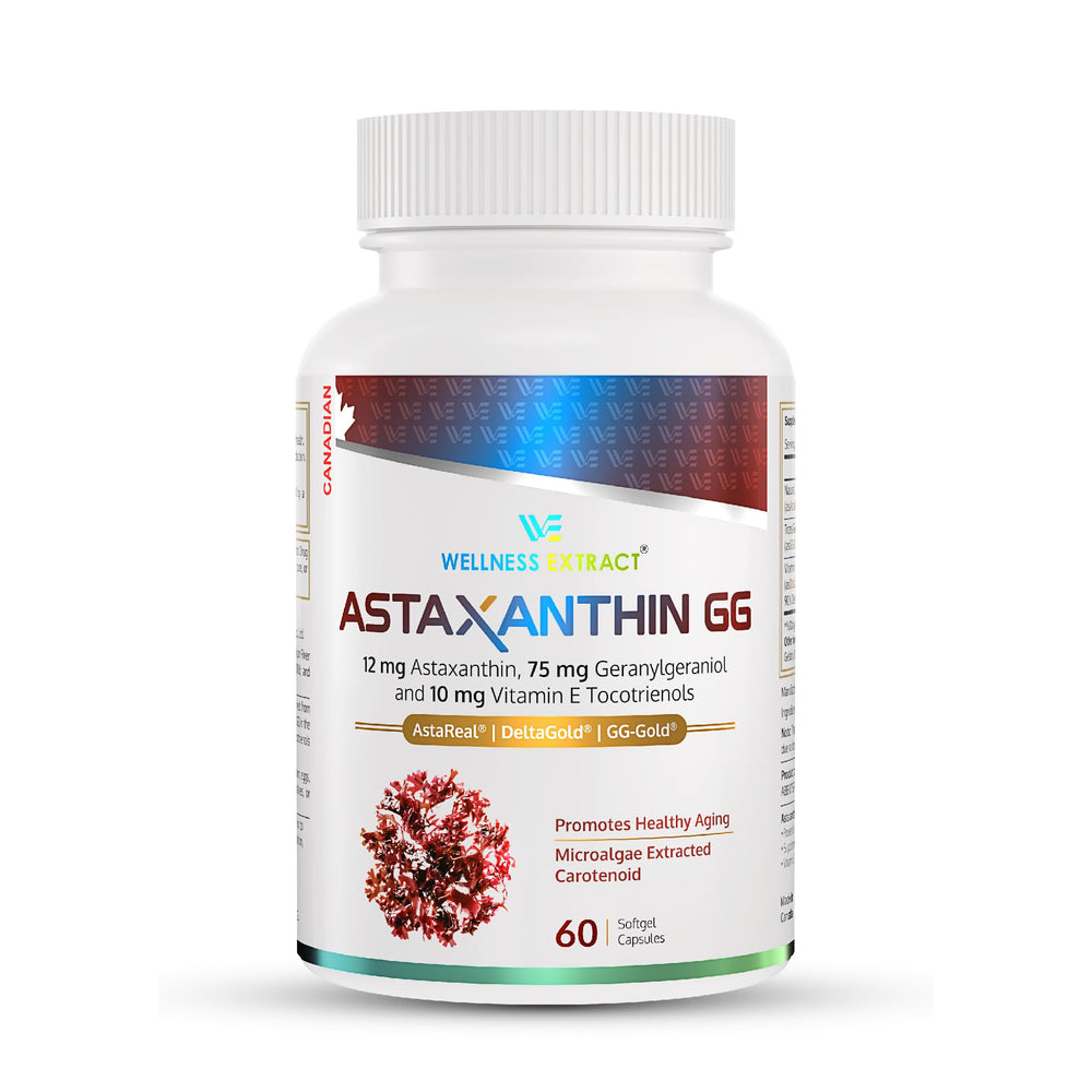 WELLNESS EXTRACT Astaxanthin-GG bottle label with 60 softgels