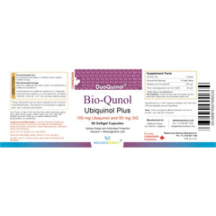 Softgel capsules beside the BioQuinol bottle
