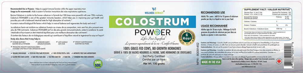 Close-up of 100% Grass-Fed Colostrum label