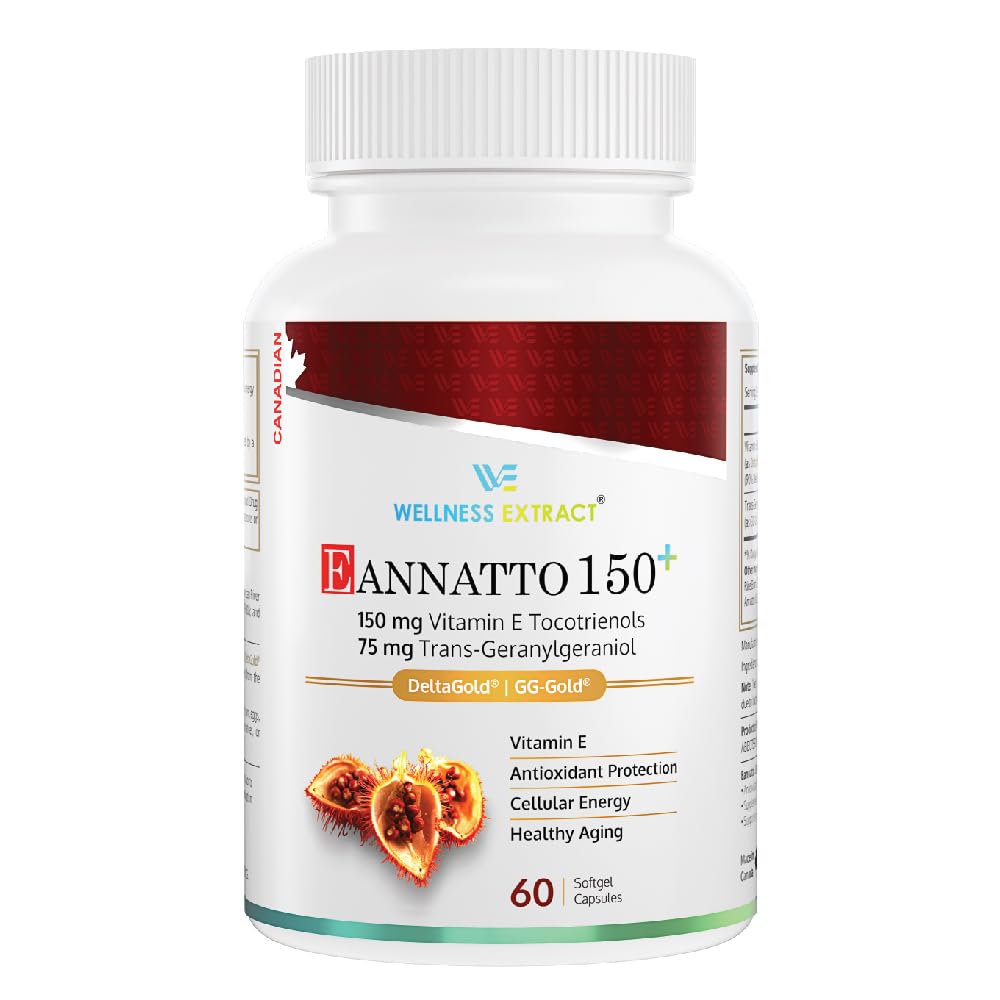 Wellness Extract Eannatto 150mg Vitamin E Tocotrienols bottle with 60 softgels
