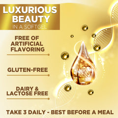 Wellness supplement for hair, skin, and nails in softgels.