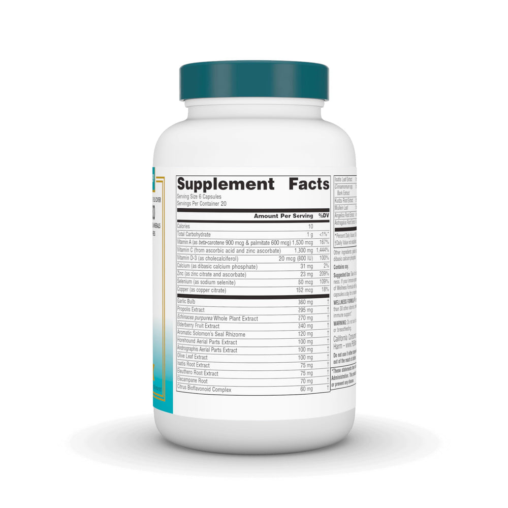 Wellness Formula product label showing ingredients and servings