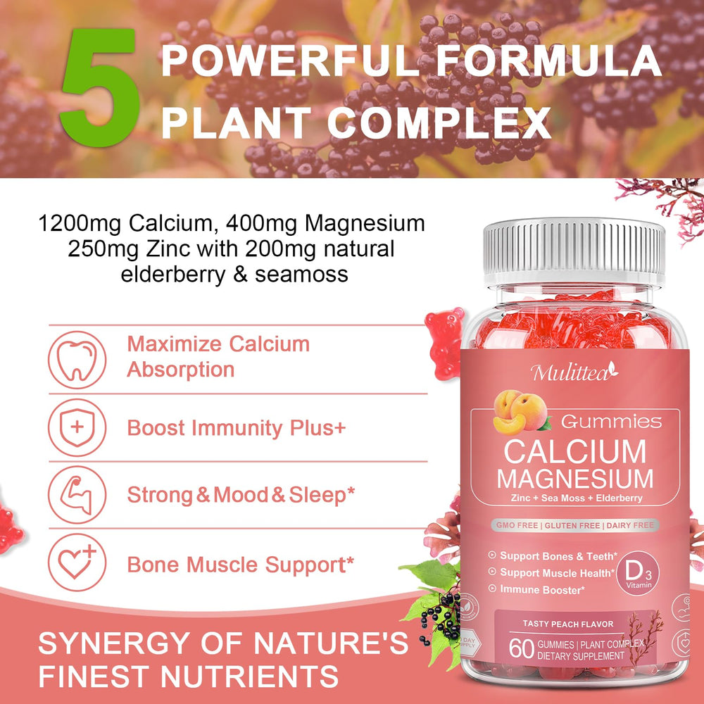 Chewable calcium gummies packaging promoting bone and immune support