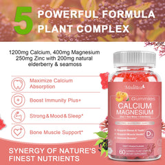 Chewable calcium gummies packaging promoting bone and immune support