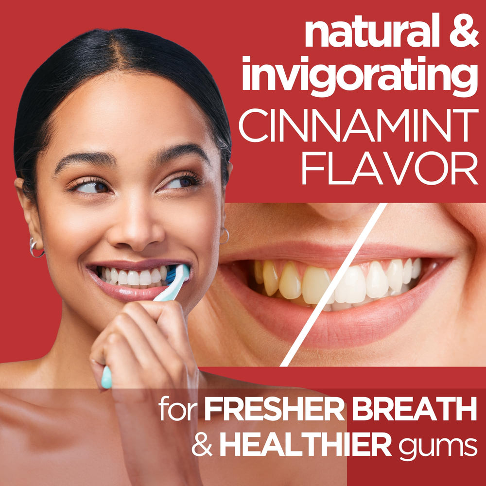 Close-up of Wellnesse toothpaste labeling cinnamint 4oz