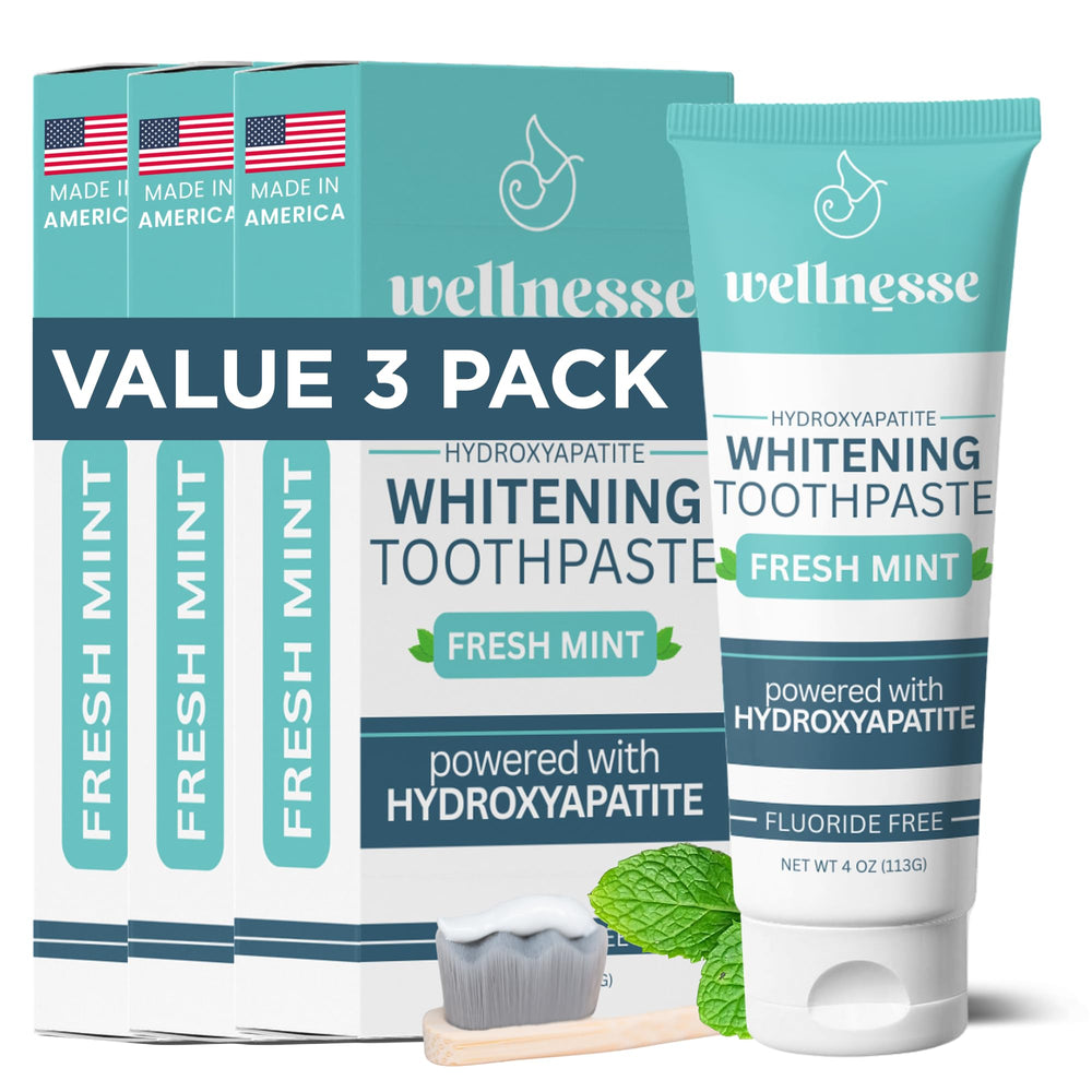 Wellnesse hydroxyapatite toothpaste front with 3 tubes