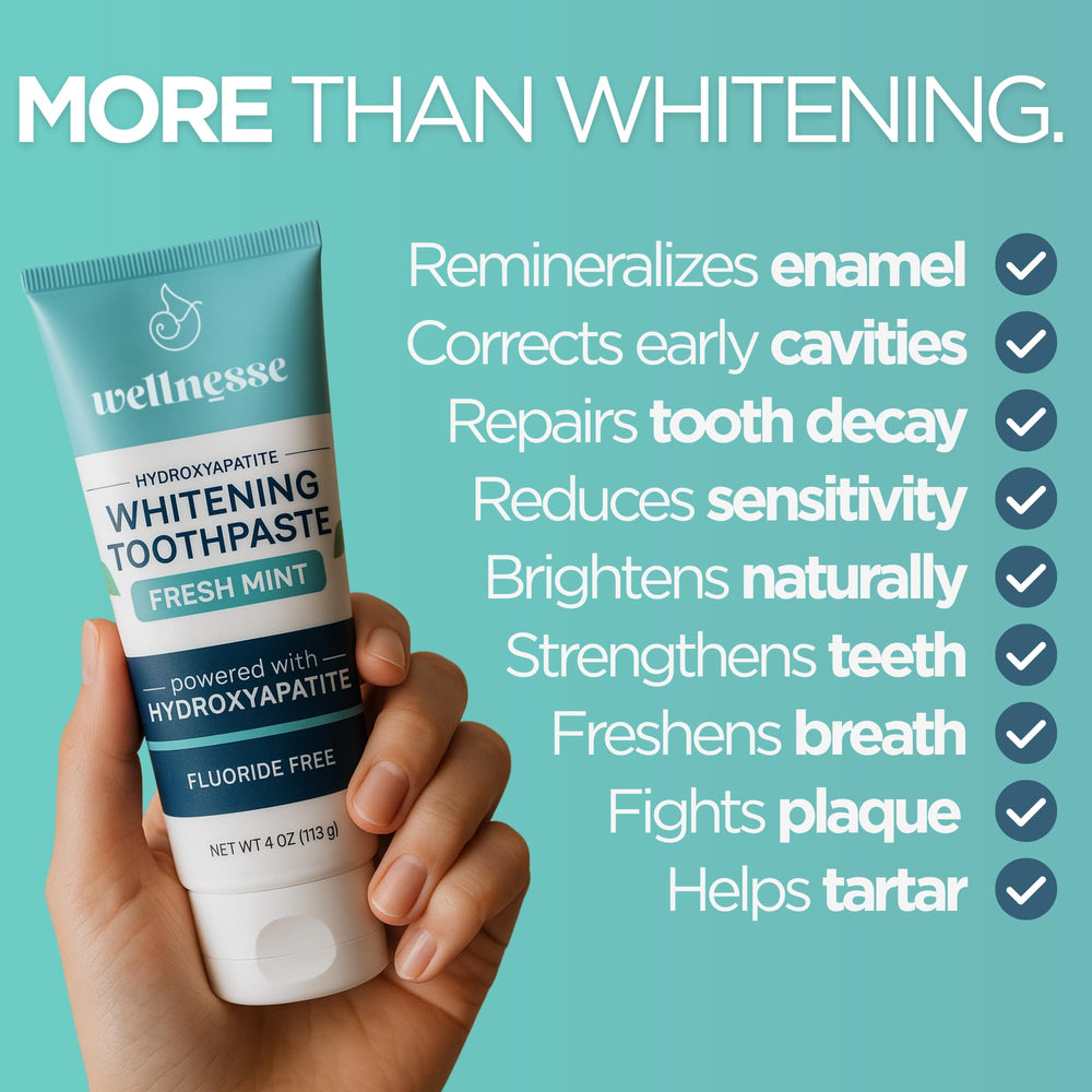 Wellnesse toothpaste packaging showing fluoride-free claim