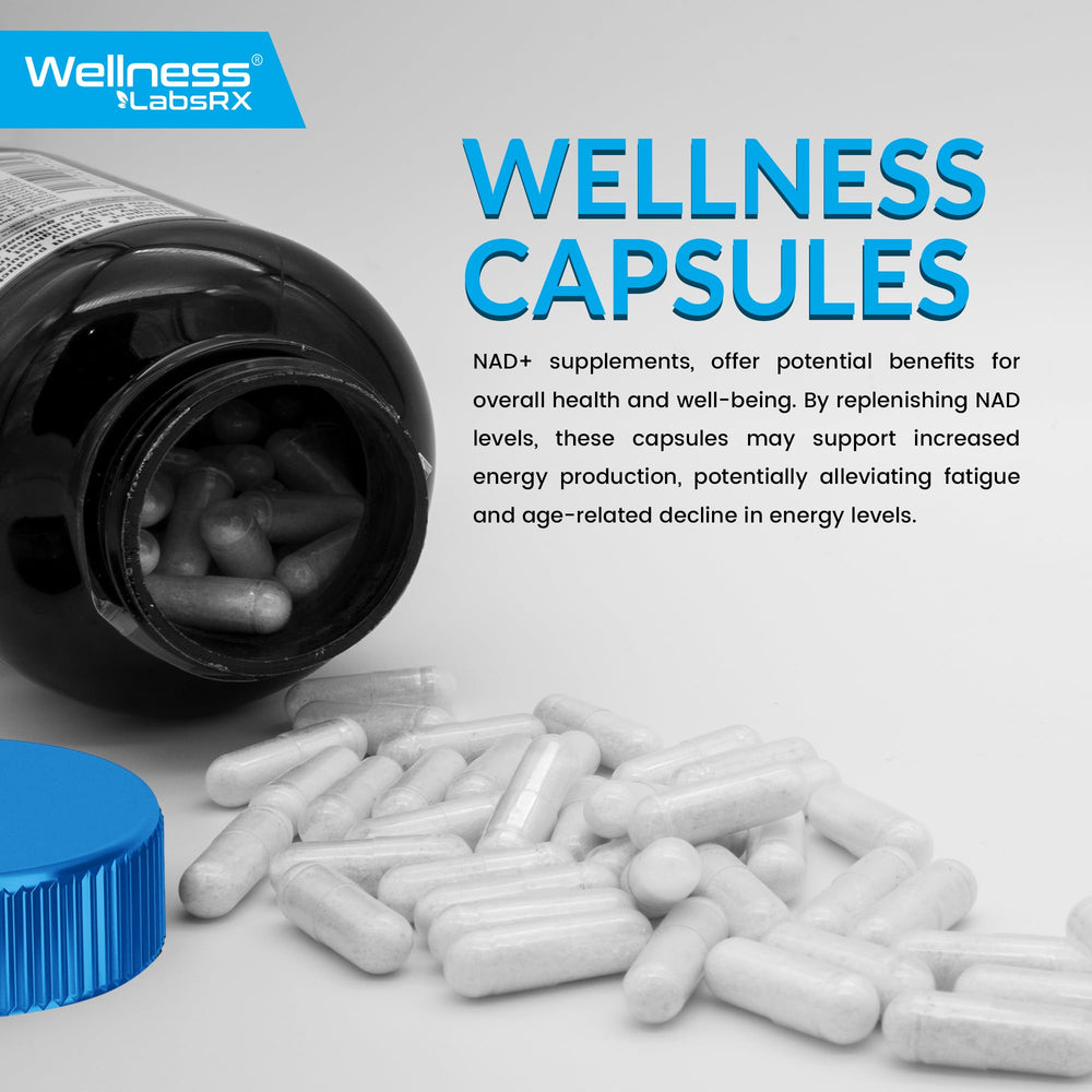 Concept image of energy and stamina with NAD capsules