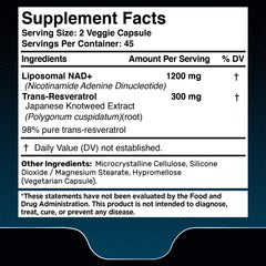 Back label showing supplement facts on WellnessLabsRx NAD bottle