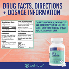 Welmate Zinc Sulfate 220 mg bottle on a white background