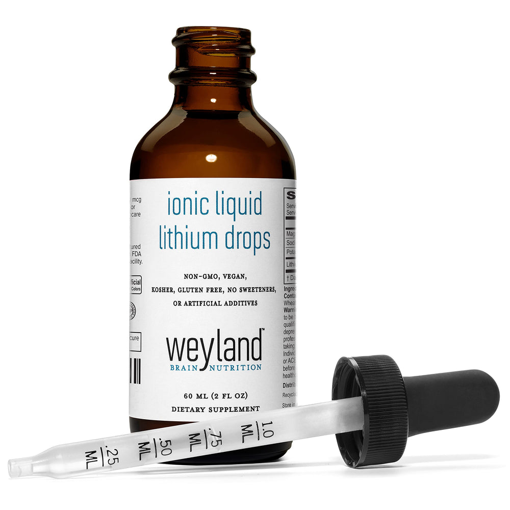 Back view of Weyland Brain Nutrition Ionic Liquid Lithium Drops packaging