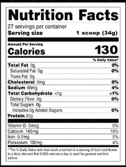 Product label highlighting 30g protein and clean ingredients