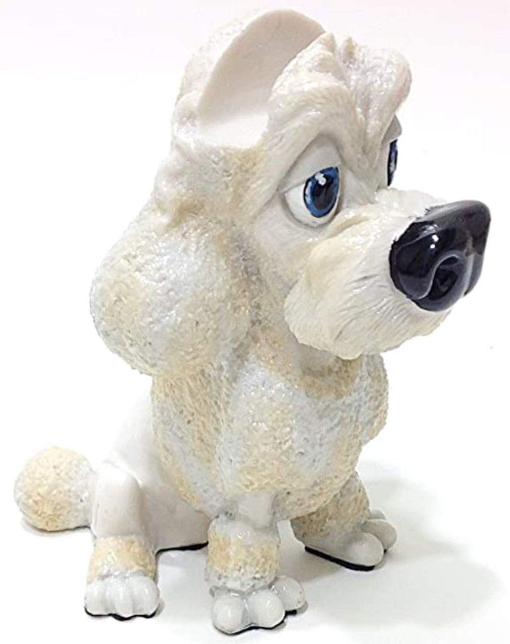 Side view of White Poodle eyeglass holder stand with glossy finish