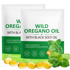 Bottle of WHLH & WELL-BEING Oil of Oregano with Black Seed Oil Softgels