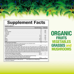 Back label of Whole Earth & Sea Organic Fermented Greens Tropical 14.3 oz