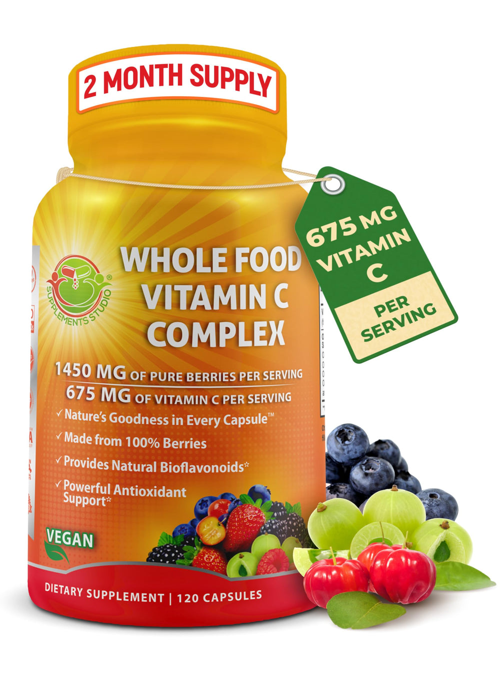 Whole-food Vitamin C Complex berry blend bottle - 120 count