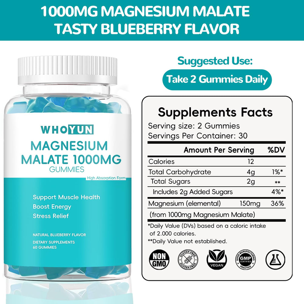 Close-up of fruity magnesium malate gummies in assorted colors.