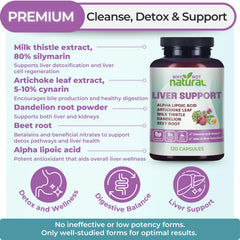 Bottle label highlighting liver health benefits